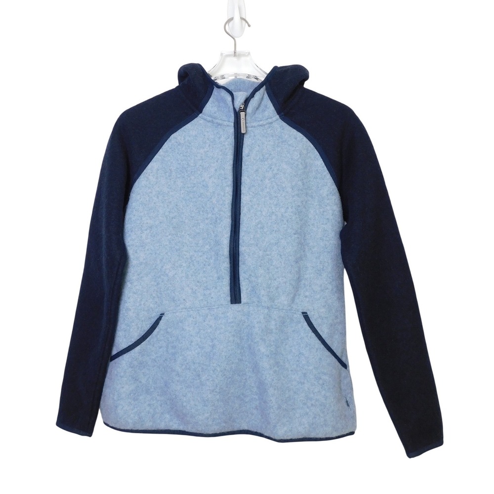 Smartwool Hudson Trail Fleece Half Zip Hoodie Blue Wool Blend Pullover Womens S